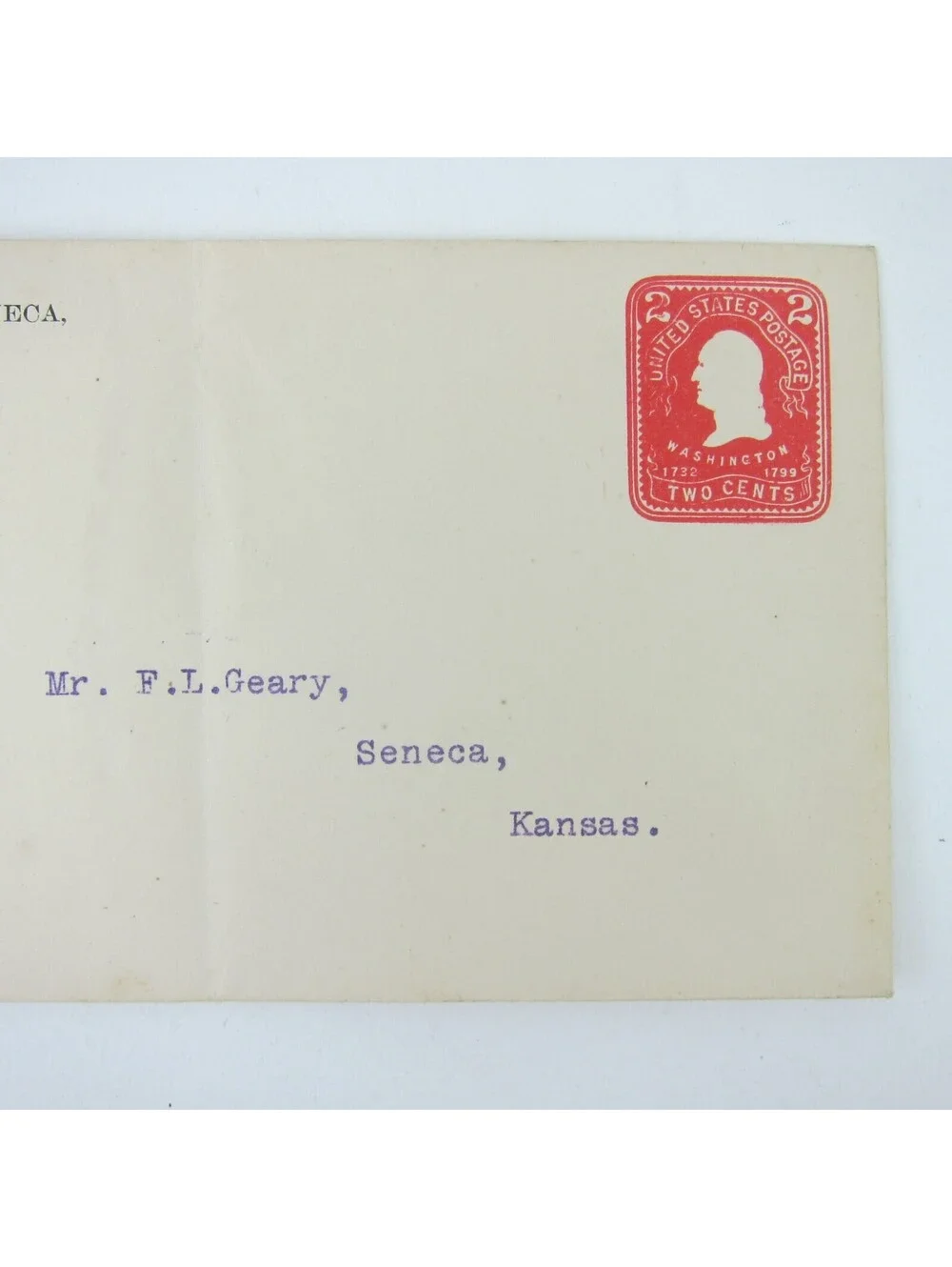 US Postal Stationery F.L. Geary National Bank of Seneca Kansas 2 cent Antique
